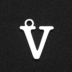 Letter V Не тускнеющие 201 подвески из нержавеющей стали, лазерная резка, буквы, цвет нержавеющей стали, letter.v, 12x10x1 мм, отверстие : 1.5 мм
