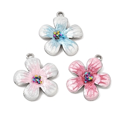 Mixed Color 304 Stainless Steel Enamel Pendants, with Sequins/ Paillettes, Flower Charms, Platinum, Mixed Color, 27x24.5x4mm, Hole: 2mm