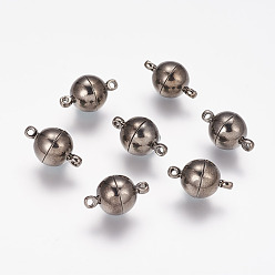 Gunmetal Brass Magnetic Clasps with Loops, Round, Gunmetal, 10x15mm, Hole: 1.6mm