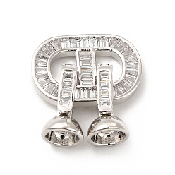 Платина Стойка покрытие латунь проложить прозрачный кубический цирконий застегнуть застежки, без кадмия и без свинца, овальные, платина, 38 мм, овальный : 20x14x2 mm, застежка : 14x7.5x7.5 mm, внутренний диаметр: 5.5 мм
