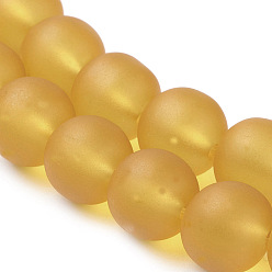 Goldenrod Transparent Glass Bead Strands, Frosted, Round, Goldenrod, 10mm, Hole: 1.3~1.6mm, about 80pcs/strand, 31.4 inch