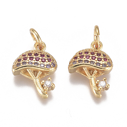 Золотой Латунные микро проложить кубического циркония прелести, с прыжковых колец, гриб, красочный, золотые, 13x9x3 мм, отверстие : 3 мм