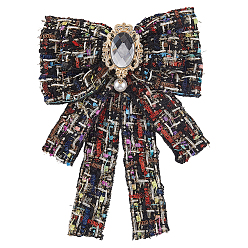 Черный Полиэстеровые броши-банты для рюкзаков, с железной фурнитурой и искусственным жемчугом, чёрные, 210x140 мм