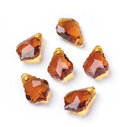 Chocolate Faceted Glass Pendants, Leaf, Chocolate, 16x11x6mm, Hole: 1.5mm