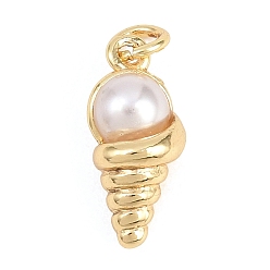 Настоящее золото 18K Латунные подвески, с акриловой имитация жемчуга, подвески в форме раковины, долговечный, стойки покрытие, без свинца и без кадмия, реальный 18 k позолоченный, 16.5x7.5x6.5 мм, отверстие : 3.2 мм