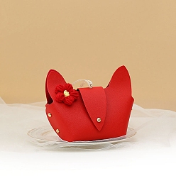 Red Creative Imitation Leather Wedding Candy Bag, Flower, Red, 16x13x5.5cm