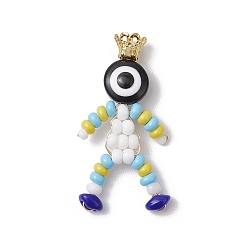 Желтый Подвески из стеклянных бусинок с рисунком в виде запекаемых красок, с бусинами из смолы от сглаза и железными колпачками, желтые, 34x18x6.5 мм, отверстие : 3 мм