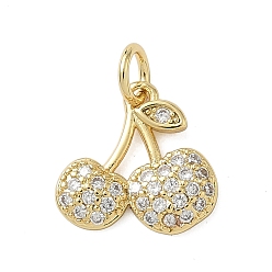 Настоящее золото 18K Латунные подвески из прозрачного кубического циркония, черри прелести, стойки покрытие, долговечный, без свинца и без кадмия, реальный 18 k позолоченный, 12.5x13x2.5 мм, отверстие : 3.3 мм
