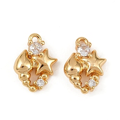 Shell Shape Подвески из латуни с микропаве из кубических цирконий на тему океана, долговечный, без никеля , реальный 18 k позолоченный, формы раковины, 13x10x4 мм, отверстие : 1.2 мм