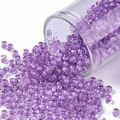 (935) Inside Color Crystal/Purple Lined Toho runde Rocailles, japanische Rocailles, (935) Innenfarbe kristall / lila gefüttert, 8/0, 3 mm, Bohrung: 1 mm, über 222pcs / Flasche, 10 g / Flasche