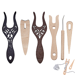 Color mezclado 1 Gancho para telar de punto de acero inoxidable de 1 pieza, 2Kit de tenedor de tejer de madera y aguja de ojo (piezas), 1 Herramienta de madera para trenzado y fabricación de cordones con filigrana Luvet (1 unidad), 2Juegos de telares de tejer de madera contrachapada de haya, color mezclado, 15x3.3x0.47 cm, agujero: 9.5 mm