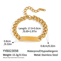 Настоящее золото 18K 304 из нержавеющей стали ID браслеты, браслеты из кубинской цепочки для женщин, долговечный, реальный 18 k позолоченный, 6.69 дюйм (17 см)