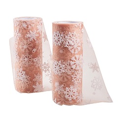 Седло Коричневый Сетчатые ленты со снежинками в стиле деко, тюль ткань, Тюль-рулонная ткань для юбки, седло коричневый, 6 дюйм (15 см), о 10yards / рулон (9.144 м / рулон)