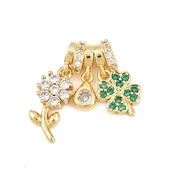 Клевер Латунные микро проложить кубического циркония подвески, без кадмия и без свинца, стойки покрытие, долговечный, реальный 18 k позолоченный, клевер, 20 мм, отверстие : 3.3x2 мм