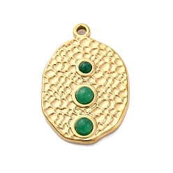 Зеленый Авантюрин 304 подвески из нержавеющей стали с натуральным зеленым авантюрином, текстурированные овальные подвески, золотые, 23x16x4 мм, отверстие : 1.4 мм