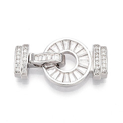 Платина 925 Складчатые застежки из стерлингового серебра с микропаве из прозрачного кубического циркония, с печатью s925, плоско-круглые, платина, 25x14x6 мм, застежки: 14x10x6 мм, отверстие : 0.8 мм, ring: 18x14x4.5, отверстие : 0.8 мм