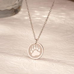 Нержавеющая Сталь Цвет 304 Ожерелья с подвеской в виде отпечатка медвежьей лапы из нержавеющей стали для ежедневного ношения женщинами, цвет нержавеющей стали, 17.72 дюйм (45 см)