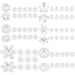 925 Sterling Silver Plated 60Pcs 6 Style Brass Bead Cap, Long-Lasting Plated, Flower, 925 Sterling Silver Plated, 10pcs/style