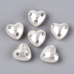 Кремово-белый Абс пластиковые жемчужные бисера, сердце, со стразами, кремово-белые, 19x20x12 мм, отверстие : 1.6~2 мм