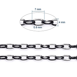 Electrophoresis Black 304 Stainless Steel Cable Chains, Unwelded, with Spool, Flat Oval, Electrophoresis Black, 7x4x0.8mm, about 32.8 Feet(10m)/roll