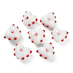 Белый Бусины лэмпворк , ухабистое сердце, белые, 16~16.5x17.5~18x14.5~15 мм, отверстие : 1.4~1.5 мм