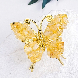Цитрин Необработанные натуральные цитриновые чипсы, минеральные украшения для демонстрации образцов, с металлическим держателем-бабочкой, украшение для домашнего рабочего стола по фэн-шуй, 65x75 мм