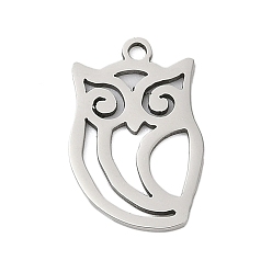 Нержавеющая Сталь Цвет 201 подвески из нержавеющей стали, сова прелести, цвет нержавеющей стали, 17.5x11.5x1 мм, отверстие : 1.4 мм