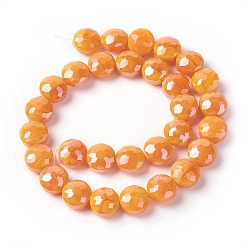 Оранжевый Стеклянные бусины с гальваническим покрытием , гальваническое покрытие, плоские круглые граненые, оранжевые, 10x6.5~7 мм, отверстие : 1 мм, около 30 шт / нитка, 11.8 дюйм (30 см)