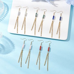 (52) Непрозрачная лаванда Прямоугольные серьги-подвески из смешанных камней, с 304 цепочками Фигаро из нержавеющей стали и 304 крючками для сережек из нержавеющей стали, золотые, разноцветные, 102~105x4~4.5 мм