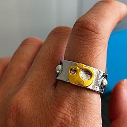 Platinum & Golden Halloween Two Tone Alloy Skull Cuff Open Rings for Unisex, Platinum & Golden, US Size 4 1/4(15~20mm)