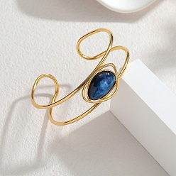 Морской Синий 304 Браслеты-манжеты для женщин из нержавеющей стали и акрила в форме капли с имитацией драгоценных камней, золотые, Marine Blue, внутренний диаметр: 1.93 дюйм (4.9 см) x 2.50 дюйм (6.35 см)