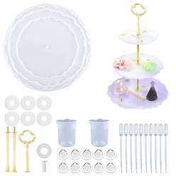 White Silicone Molds, Resin Casting Molds, For UV Resin, Epoxy Resin Jewelry Making, Flat Round Tray, with DIY 3-Layer Metal Stand Holder, Disposable Plastic Transfer Pipettes, White, 155x7mm, Inner Diameter: 147mm
