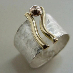 Золотой & Серебряный Кольца перста сплава, двухцветное золотое кольцо с акцентом, современное художественное фактурное кольцо, привлекающее внимание, золотой и серебряный, размер США 8 (18.1 мм)