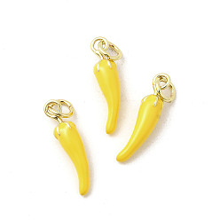 Желтый Латунь эмаль подвески, без кадмия, без никеля и без свинца, с прыжковых колец, реальный 18 k позолоченный, чили прелести, желтые, 19x4.5x4 мм, отверстие : 3.2 мм