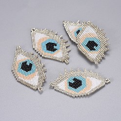 WhiteSmoke Handmade Japanese Seed Beads Links, with Japan Import Thread, Loom Pattern, Eye, WhiteSmoke, 32x55x2mm, Hole: 3mm