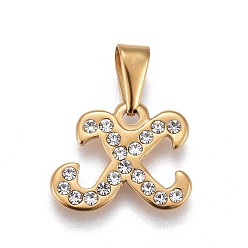 Letter X 304 Stainless Steel Pendants, with Rhinestone, Letter, Letter.X, 14.5x18x2mm, Hole: 3~3.5x7.5~8mm