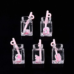 Бледно-Розовый Подвески из смолы с имитацией напитка, персиковая полимерная глина внутри, с акриловой бутылкой, розовый жемчуг, 25~28x12x11 мм, отверстие : 1.8 мм