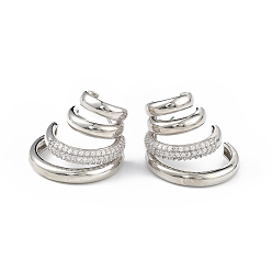 Платина Серьги-гвоздики с иллюзией Хагги из прозрачного кубического циркония, украшения из латуни для женщин, долговечный, без свинца и без кадмия, платина, 25x24 мм, штифты : 0.8 мм