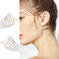 Fan Alloy Imitation Pearl Stud Earrings for Women, with 925 Sterling Silver Pin, Fan, 18x12mm