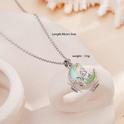 Светло-зеленый Ожерелья с подвеской в виде бабочки и луны из латуни и смолы для женщин, платина, светло-зеленый, 15.75 дюйм (40 см)