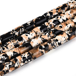 Черный Синтетических нитей бирюзовые бусы, окрашеные, колонка, чёрные, 4~6x4.5 мм, отверстие : 0.8~1 мм, около 63~67 шт / нитка, 14.37~14.76'' (36.5~37.5 см)