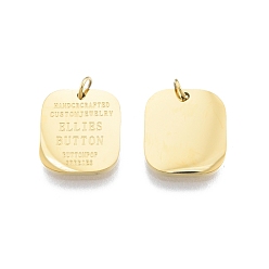 Настоящее золото 14K Ионное покрытие (ip) 304 брелоки из нержавеющей стали, с целью перехода в кольце, прямоугольник с фразой, без никеля , реальный 14 k позолоченный, 14x12x1.5 мм, Перейти кольцо: 4x0.5 мм, внутренний диаметр: 2.5 мм