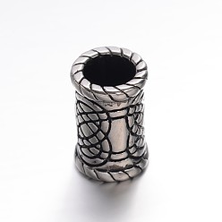 Античное Серебро Столбец 304 из нержавеющей стали большие отверстия шариков, античное серебро, 14x9 мм, отверстие : 6 мм