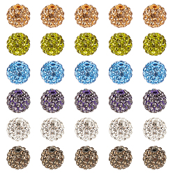 Mixed Color 60Pcs 6 Colors Polymer Clay Rhinestone Beads, Grade A, Round, Pave Disco Ball Beads, Mixed Color, 10x9.5mm, Hole: 1.5mm, 10pcs/color