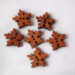 Saddle Brown Lecquered Snowflake DIY Buttons, Wooden Buttons, Saddle Brown, about 18mm in diameter, 100pcs/bag