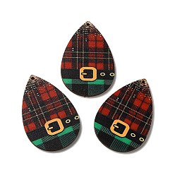 Темно-Красный Большие подвески из дерева с односторонним принтом, рождественские подвески в виде слезинок, темно-красный, 54x36.5x2.4 мм, отверстие : 2 мм