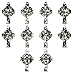 Античное Серебро 10 подвески из сплава в ирландском тибетском стиле, крестик, античное серебро, 29.5x17x2.5 мм, отверстие : 1.6 мм