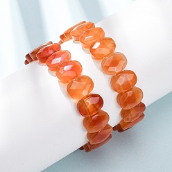 Красный Агат Браслеты из окрашенных и подвергнутых термической обработке натуральных граненых бусин из сердолика для женщин., овальные, бусины : 14x10x5.5 мм, внутренний диаметр: 2.32 дюйм (5.9 см)