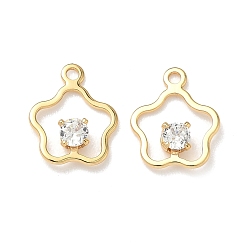 Настоящее золото 18K Латунные микро проложить кубического циркония цветок прелести, без никеля , реальный 18 k позолоченный, 11.5x9.5x2.5 мм, отверстие : 1.2 мм