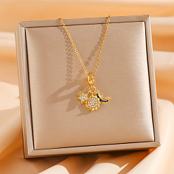 Цветок Простой стиль 304 ожерелья с подвесками из нержавеющей стали и кубическими цирконами, золотые, цветок, 15.75 дюйм (40 см)